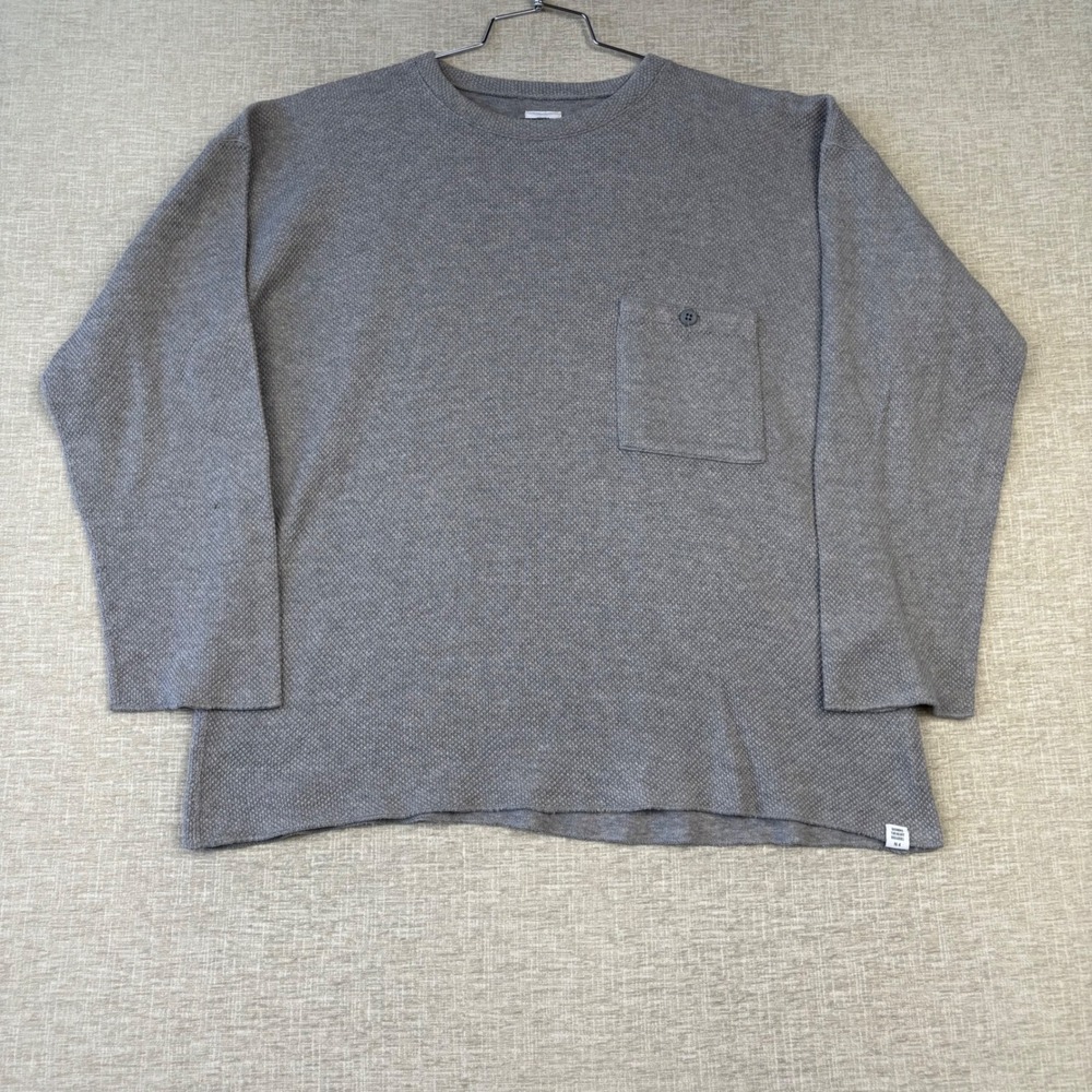 Bedwin & The Heartbreakers Mens Gray Waffle Knit Long Sleeve Pocket Shirt Size 4